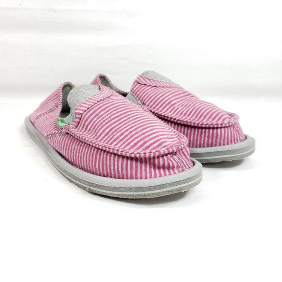 Sanuk Pink and Gray Striped Flats - Picture 2 of 7